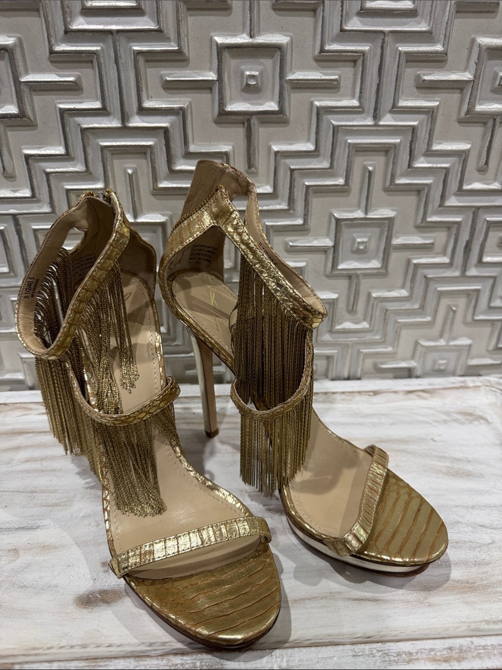 Brian Atwood Gold Fringe Stiletto Sandals